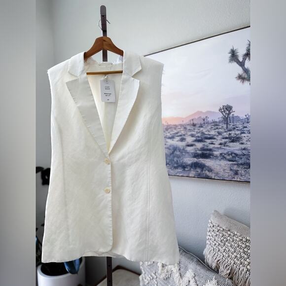 NWT Linen blend sleeveless button front vest jacket frayed edges blazer M - Picture 2 of 3